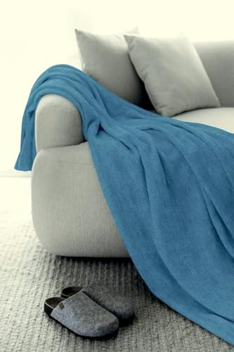 L'Emporio Casa Colcha cubresofá tela robusta monocolor mezcla algodón 170 x 260 – 250 x 280 – 360 x 280 cm Maxi sábana cubretodo algodón foulard Made Italy (azul, 250 x 280 cm)