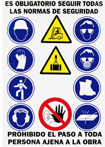 Bricoloco Cartel señal de advertencia Prohibido el paso y 10 normas de seguridad obligatorias. 70x100 cm - PVC 0,5 mm (1)