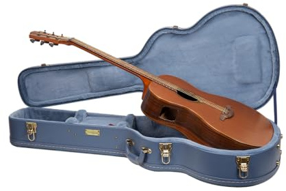 Crossrock Custodia in legno per chitarra OM / 000-14 Fret | Finitura scolpita Smoke Blue, interno in velluto blu uniforme, serratura – Relief Series Premium