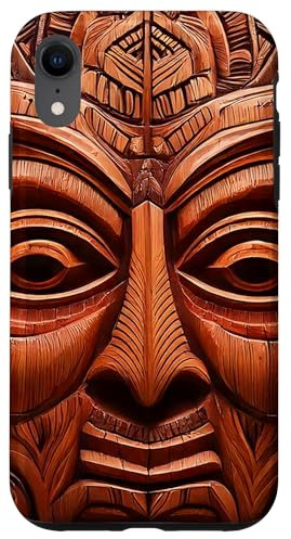 Coque pour iPhone XR Visage Tiki en bois