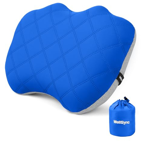 WellSync Cuscino da campeggio con fodera rimovibile, cuscino gonfiabile ultraleggero, ergonomico, piccolo viaggio per campeggio, escursionismo, spiaggia, pesca