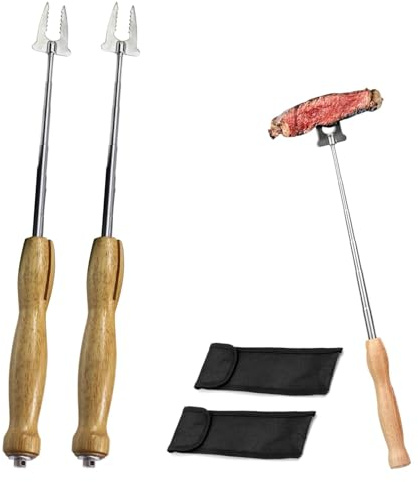 2 Stück Grillspieße Teleskop Marshmallow Ausziehbar 81cm mit Grillgabel für Camping, Lagerfeuer und Grill - Grillbesteck Set