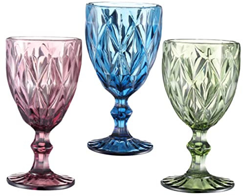 Cabilock 3pcs Vintage Style Glass Wine Goblets Blue Footed Whisky Cups Reusable Party Banquet Glasses