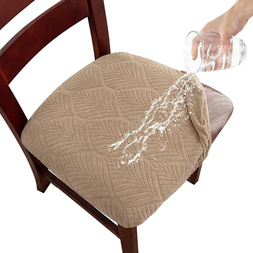 Laurraine Waterproof Dining Chair Seat Covers Set of 4, High Stretch Dining Chair Seat Cushion Slipcovers Washable Seat Protector for Banquet, Kitchen, Party, Hotel (khaki)