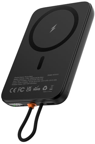 For Magsafe Power Bank 10000mAh, AsperX Magnetic Portable Charger 22.5W PD Fast Charging with USB-C Cable, LED Display, Wireless Battery Pack for iPhone 16/15/14/13/12/Pro Black