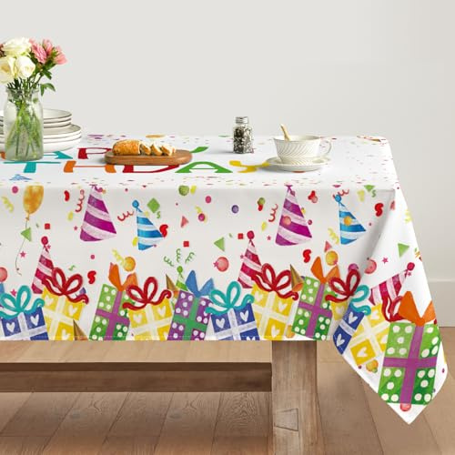 Artoid Mode Cappello di Compleanno Happy Birthday Tavolo Tovaglia 140x110 cm, Protezione Antimacchia Tovaglia Cucina Decorazione Vacanza Festa Decor