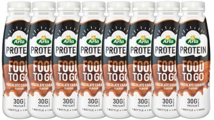 Arla Protein Food to Go Chocolate Caramel Protein Shake 500ml (Pack of 8) - Meal Replacement Protein Shakes Ready To Drink, Individually Bottled | Protein Shake Bottles
