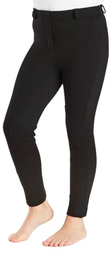Farnell Children’s Jodhpurs - Durable Stretch Fabric, Pull-On Style, Elastic Waist & Belt Loops, Self-Fabric Knee Patches, Comfortable Fit, Machine Washable - 13-14 Years - Black