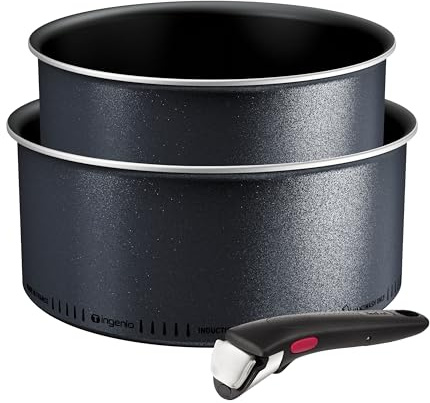 Tefal Ingenio Enjoy L7239302 Stieltopf-Set, leicht, Technologie Light Tech, abnehmbarer Griff, Titanbeschichtung, 3-teilig