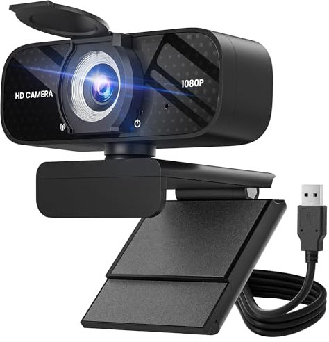 TRAUSI 1080P HD Webcam mit Mikrofon, Rauschunterdrückung, Sichtschutz, Weitwinkelobjektiv, automatische Lichtkorrektur, Plug & Play USB Webcam für Laptop, Desktop, PC, Mac, Zoom, Streaming Silber