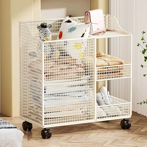 Cesto Ropa Sucia con Ruedas de Hierro, Cestas Almacenaje con 4 Compartimentos, Cubo Ropa Sucia for Mantas, for Sala, Baño, Dormitorio