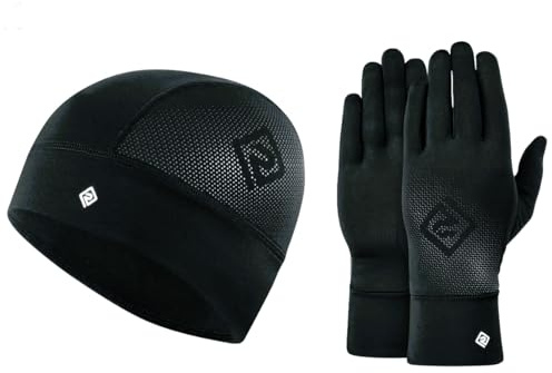 RONHILL Running, Beanie and Glove Set, All Black, M/L