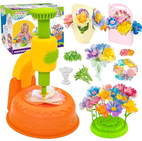 Glowsprout DIY Blumenbastelset für Kinder von 3 bis 12 Jahren - Zubehör schöne Stoffblumensträuße basteln & Mit Blumenpresse (Orange)
