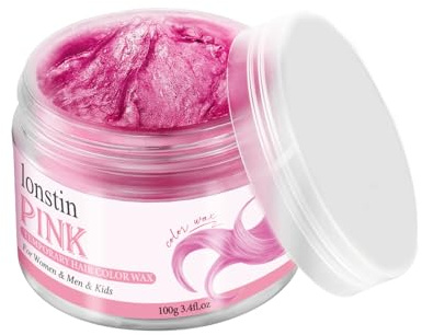 lonstin Pink Hair Colour Wax for Kids & Adults Temporary Hair Dye Wax 100g Wash Out, Non-Sticky Clay Mud Cream for Parties, Cosplay & Daily Fun