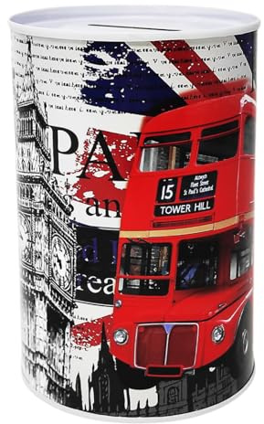 Dose Spardose Design London Charakteristische Elemente der Stadt und Monumente Big Ben Victoria Tower Gardens aus Metall, nicht zu öffnende Blechdose, 13 x 8 cm