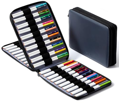 MEEDEN Stiftemappe Marker Organizer Etui: Premium PU-Leder Reißverschlusstasche mit Samtfütterung – Großes Fassungsvermögen Stifttasche für Künstler – Schiefergrau