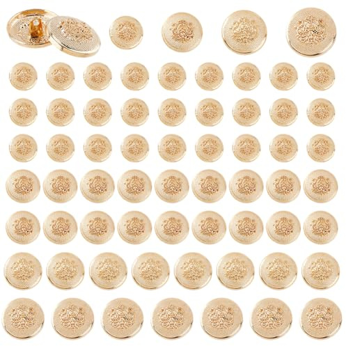 SUPERFINDINGS 70 Teile 4 Größen Goldene Sakko Knöpfe Runde Metallknöpfe Emblem Stielknöpfe 15/18/20/23mm Legierung Dekorative Knöpfe für DIY Nähen Mantel Uniform Anzug Jacke Basteldekoration