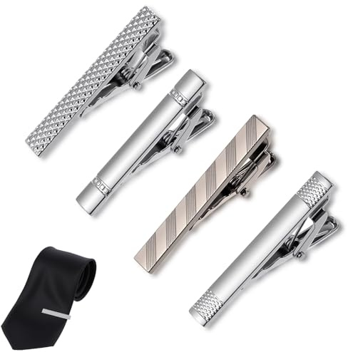 Classicseali 4 Stück Klassische Krawattennadel Silber, Krawattenklammer, Herren Krawattennadel, Langlebige Tie Clip für Herren Business, Hochzeiten, Jubiläen, Abschlussfeiern und Täglichen Gebrauch
