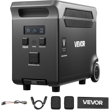 VEVOR Batteria Aggiuntiva per Stazione di Alimentazione Portatile, Batteria di Espansione Aggiuntiva LiFePO4 da 3840 Wh con 3 Porte di Uscita per Uso Domestico, Campeggio, Camper, Emergenze