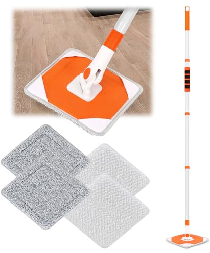 Wall Mop Skirting Board Cleaner with 142cm Long Handle with 4 Reusable Pads for Wall, Ceiling, Skirting Board, Floor