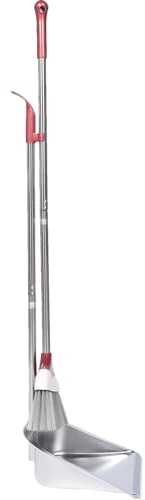 NUOBESTY Ensemble Balai et Pelle à Poussière en Acier Inoxydable Long Manche Balayette Souple pour Maison Outil de Nettoyage Ménager Pratique et Résistant au Vent Finition Argentée