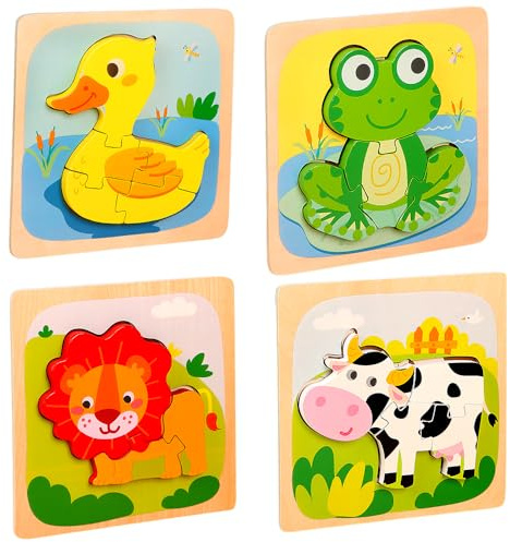 Puzzle in Legno per Bambini, Puzzle di Legno Set, Puzzles in Legno Animali, Giochi a Incastro Montessori Educativi, Giochi Bambini 2 3 Anni, Educativo Regalo