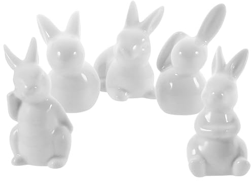 Angoily Keramik Kaninchen Figuren 5 Stück Weiß Umweltfreundliche Hasen Deko für Innen Garten Vielseitige Tisch und Gartendekoration