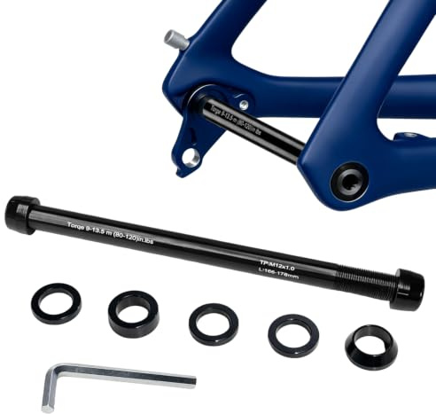 Fahrrad Rollentrainer Steckachse M12x1,0 (166x178 cm) mit 5 Abstandshaltern | M12x1,0 | 166-178 mm | Aus Hochwertigem Aluminiumlegierung Gefertigt | Kombination mit Mountainbikes, Crossräder, Gravelbikes