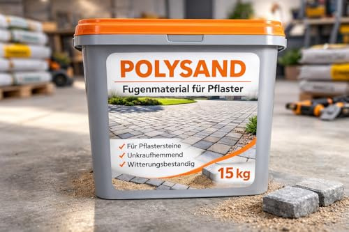 POLYSAND Polymerfugensand Anthrazit/Basalt 15 kg – selbstaushärtender Fugensand für breite Fugen ab 8 mm, unkrauthemmend & wasserdurchlässig, für Natursteinpflaster, Terrasse & Einfahrt