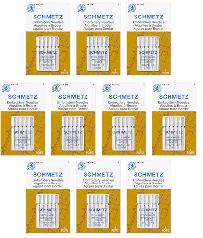 SCHMETZ Nähmaschinennadeln für Stickerei, Präzisionsnadeln, Größe 75/11, 5-Nadel-Karten, 10 Stück
