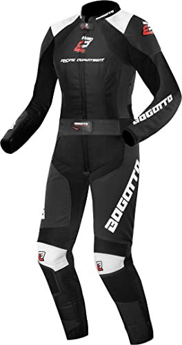 Bogotto Losail Tuta in pelle da moto da donna in due pezzi, nero/bianco, 42