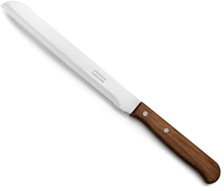 Arcos Serie Latina Caja 12 uds Cuchillo panero, Hoja serrada de Acero Inoxidable NITRUM de 170 mm, Mango de Madera comprimida Color marrón (12 UDS)