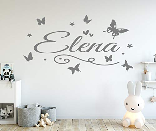 tjapalo® dgr-tk44 Wandtattoo Kinderzimmer Name Wunschname Schmetterlinge Deko Wandaufkleber Sticker Mädchen Junge Wanddeko Kinder, Größe: Länge 120cm