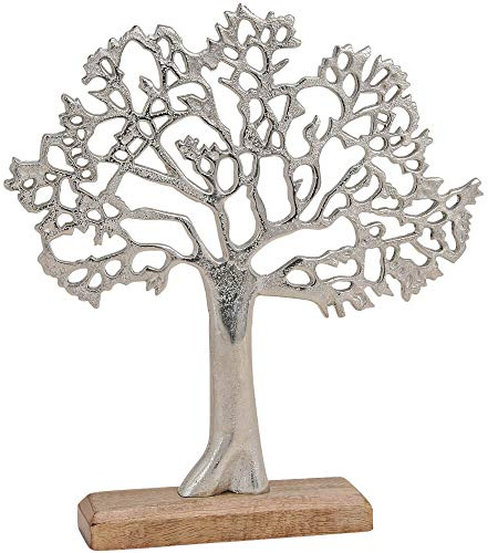 matches21 Skulptur Deko Baum aus Metall & Holz Holzfigur Metallfigur Skulptur Dekoration Silber braun 1 STK 30x5x33 cm