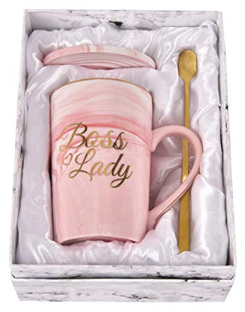 Boss Lady kaffemugg för kvinnor chef dam gåvor för chef kvinna kaffemugg uppskattning mugg för boss dag mugg för boss dam muggar tryck med guld 40 ml med utsökt låda packsked och underlägg