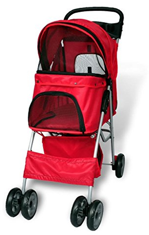 Tidyard Hundbarnvagn röd/blå, kattvagn, liten hundvagn, husdjursvagn, maximal belastning 15 kg