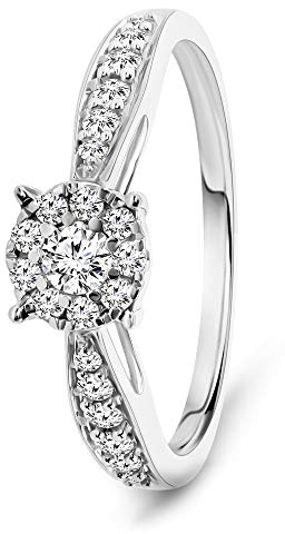 MIORE Anello Donna di Fidanzamento con Diamanti taglio Brillante Ct. 0.30 in Oro Bianco 9 Kt 375