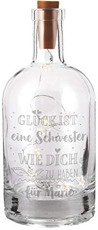Herz & Heim® dekoratives Kompliment-Geschenk - Flasche mit Gravur inkl. LED Flaschenlicht - Glück ist jemanden wie dich zu haben