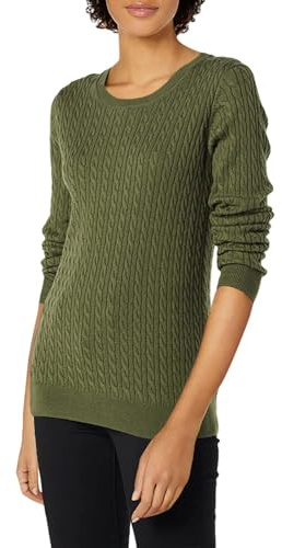Amazon Essentials Women's Lightweight Cable Knit Crewneck Sweater, Long Sleeve (Available in Plus Size), Dark Olive, X-Large