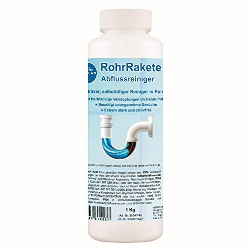 HERRLAN® RohrRakete Rohrreiniger 1 kg – Kraftvolles Granulat gegen Verstopfungen - Profi Abflussreiniger für Küche, Bad, WC & Dusche - Made in Germany