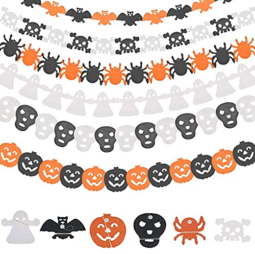 FANNITE Striscione Decorativo di Halloween, 6 Parti, Ghirlanda di Halloween, Zucca, Fantasma, Pipistrello, Ragno e Scheletro, Giardino e Interno