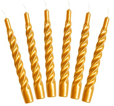 Candles with a Twist®, Stabkerzen gedreht, Hergestellt in Italien, 25 Farben verfügbar, Tafelkerzen lackiert, Spiralkerzen lange Brenndauer 5 Stunden, Kerzen Deko, 6 Stück, 2,2 x 21cm (Gold)