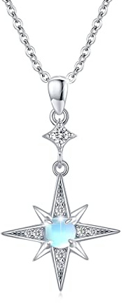 REDSUN Mondstein Halskette S925 Sterling Silber Achtzackige Stern Kette Platin/Gold/Roségold Regenbogen Anhänger Schmuck für Damen Mädchen Mutter Tochter Frau Geschenk