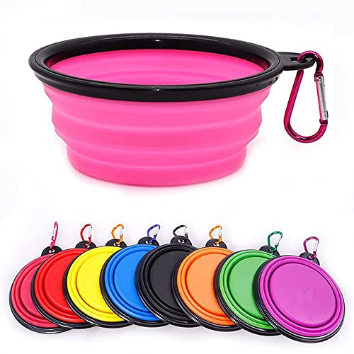 Coolon Zusammenklappbarer Hundenapf, zusammenklappbarer Hundenapf für Katzen und Hunde, tragbarer Wassernapf für Haustiere, tragbarer Wassernapf für Hunde mit Karabiner, Medium, 650 ml, Pink