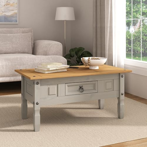 Corona Grey Coffee Table 1 Drawer Solid Mexican Pine Wood