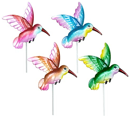 4 Stücke Metall Blume/Libelle/Schmetterling/Biene/Hahn/Vogel Gartenstecker Gartendeko Bunte Metall Blumenstecker Dekorative Gartenpfähle Metall Blumen Garten Dekoration für Outdoor Rasen Hof Set 6