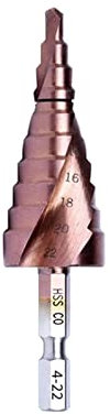 NORAZE M35 5% Kobalt HSS Stufenbohrer Schnellarbeitsstahl Kegel Sechskantschaft Metallbohrer Werkzeugset for Edelstahl (Color : Brown, Size : 4-22mm)