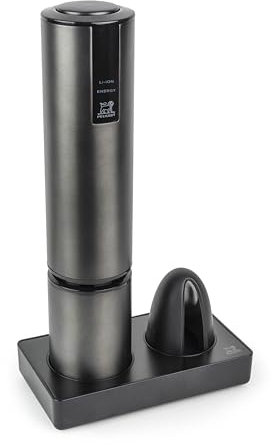 PEUGEOT - Elis Touch - Wiederaufladbarer elektrischer Korkenzieher aus Edelstahl und ABS + Ladeständer + Folienschneider - Lithium-Ionen-Akku - Lange Lebensdauer - Farbe Carbon