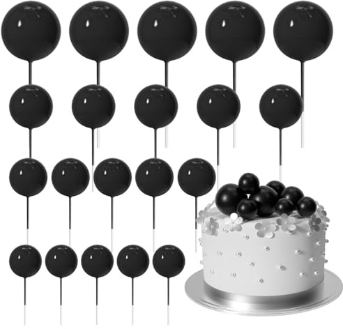 ASTARON 20 Stück Tortendeko Kugeln Cake Topper, Mini-Ballons Tortenaufleger für Hochzeit Party Babyparty Geburtstag Torte Dekorieren(Schwarz)