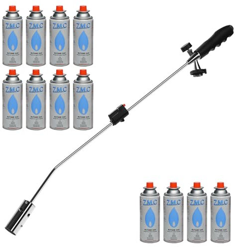 ZMC Unkrautbrenner 2,5 kW mit Piezo-Zündung + 12x Gaskartuschen 227g – Unkrautvernichter & Grillanzünder bis 1400 °C – Abflammgerät für Garten, Gehweg, Einfahrt, Terrasse & Moosentfernung